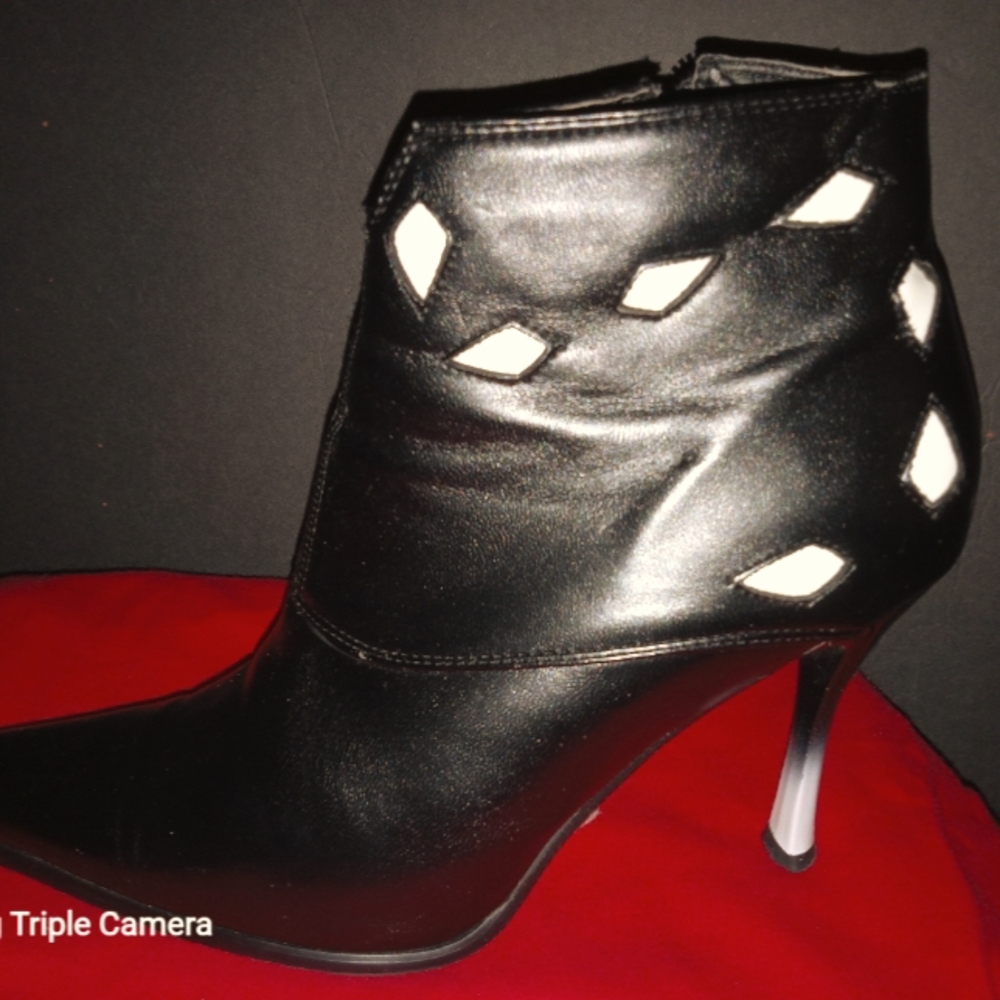 Black & white checker pump ankle boot